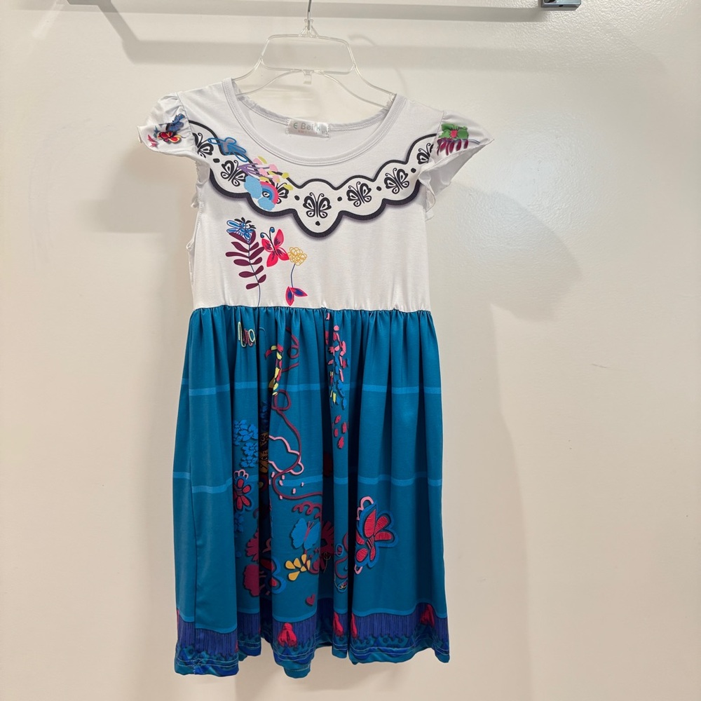 Floral Kids Dress in Blue and White